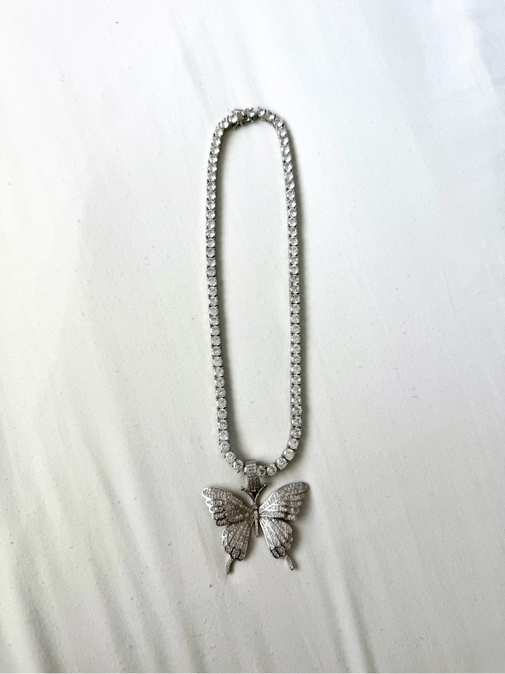 Silver Butterfly Pendant Tennis Necklace 🩶